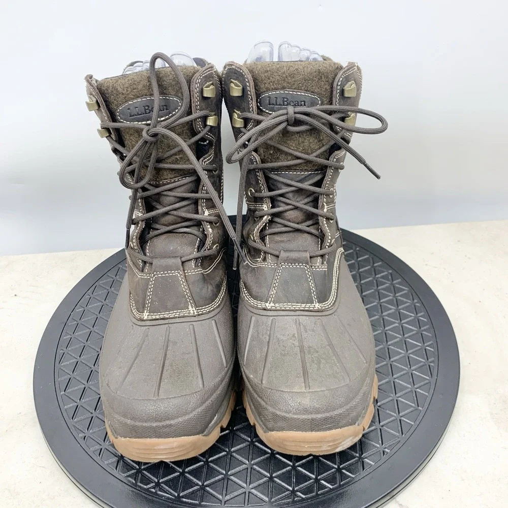 LL Bean Storm Chaser Boots Men Size 14 Shoes Brown Leather Rubber Mid Top Tie